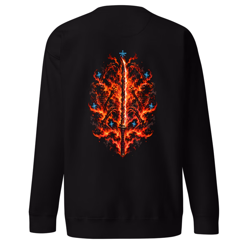 Ryujin Jakka Zanpakuto Sweatshirt, Black, shikai front + bankai back, back