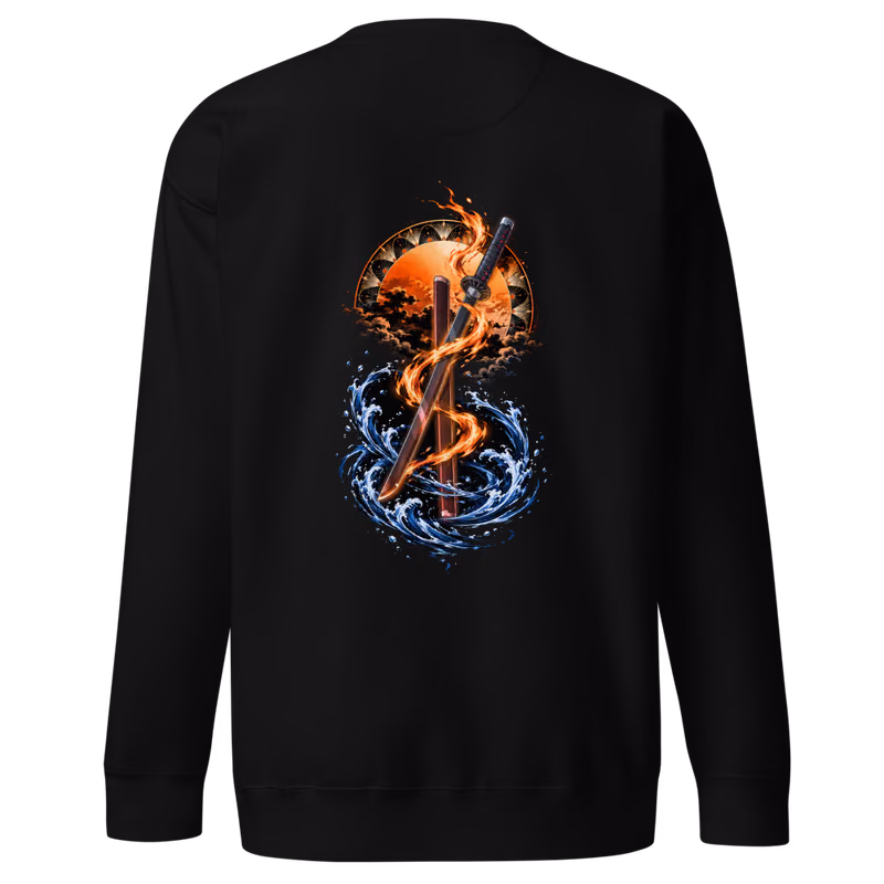 Tanjiro Kamado Hinokami Kagura Sword Sweatshirt, Black, back print, back