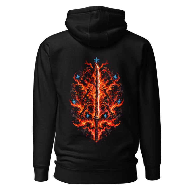 Ryujin Jakka Zanpakuto Hoodie, Black, shikai front + bankai back, back