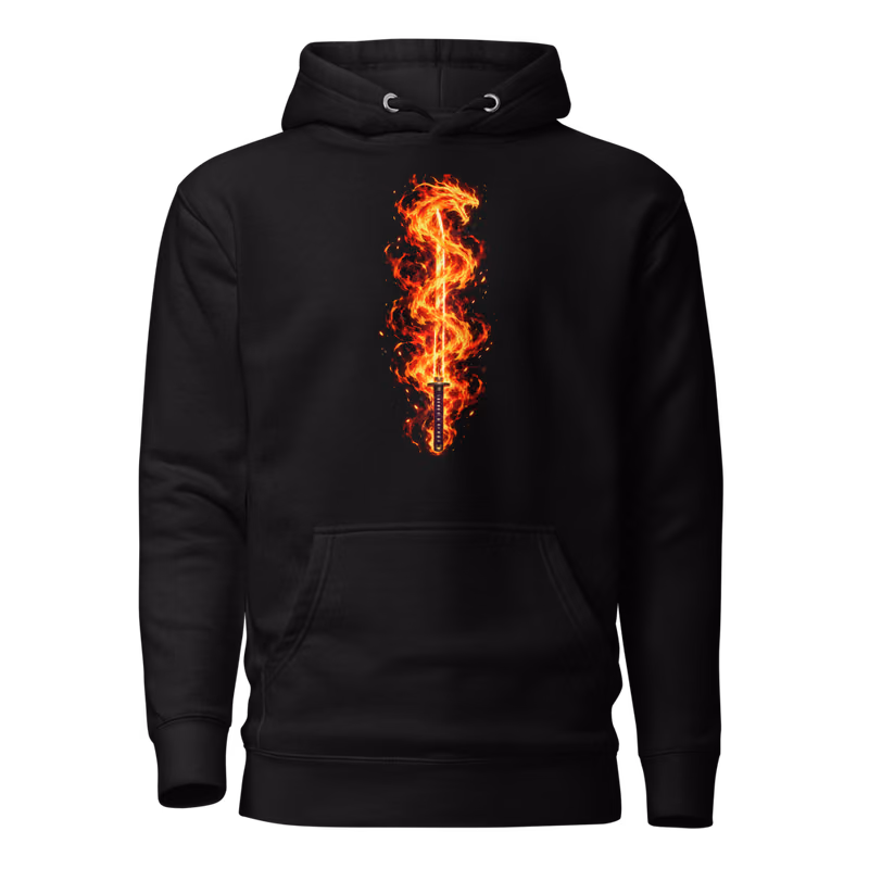 Ryujin Jakka Zanpakuto Hoodie, Black, shikai front + bankai back, front