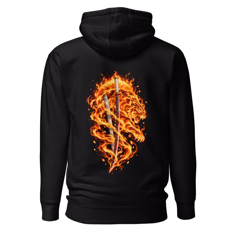 Kyojuro Rengoku Flame Hashira Sword Hoodie, Black, back print, back