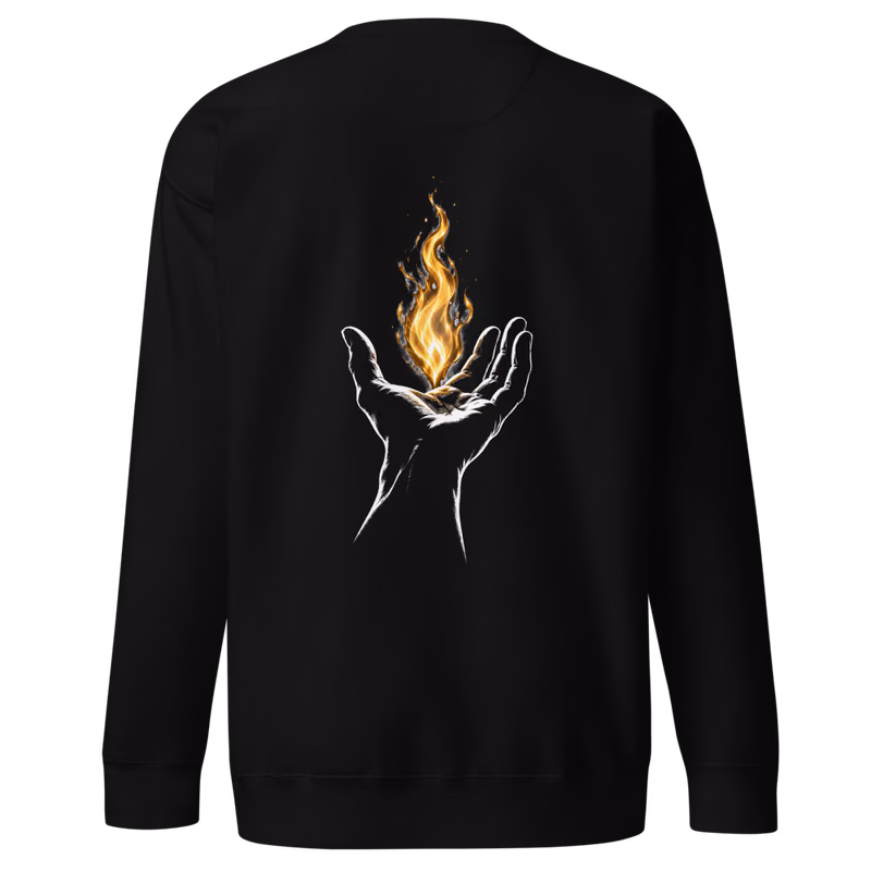 Hand and Flame Sweatshirt, Black, back print, back