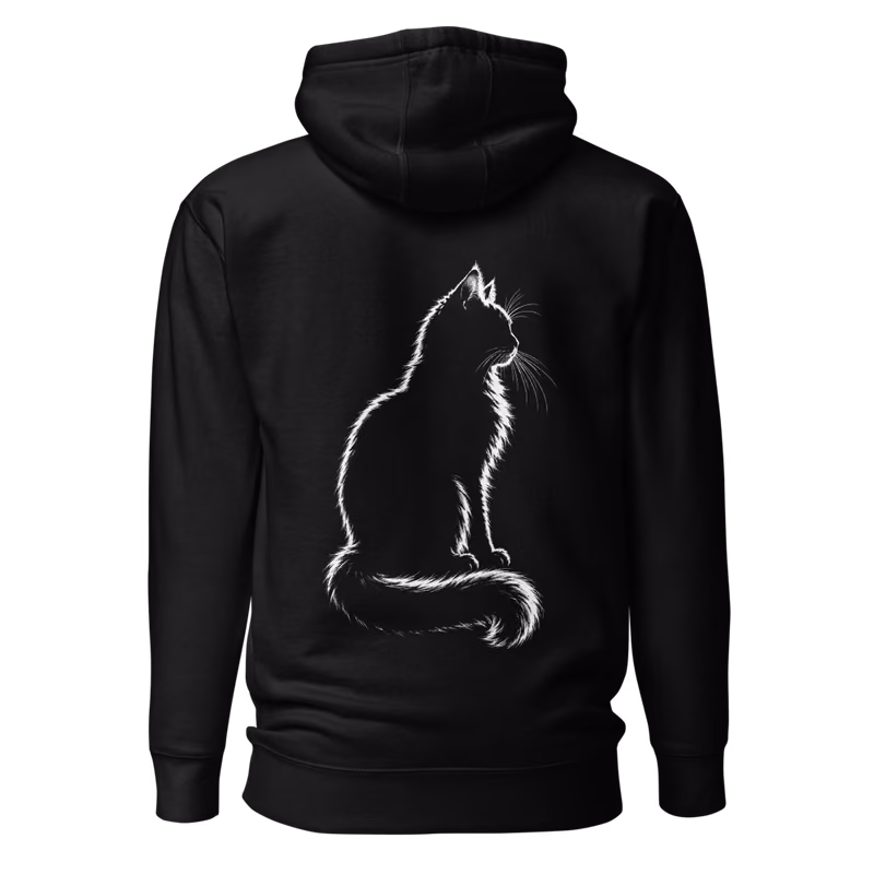Cat in Profile Hoodie, Black, back