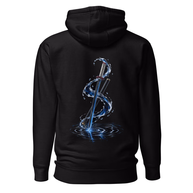 Giyu Tomioka Water Hashira Sword Hoodie, Black, back print, back