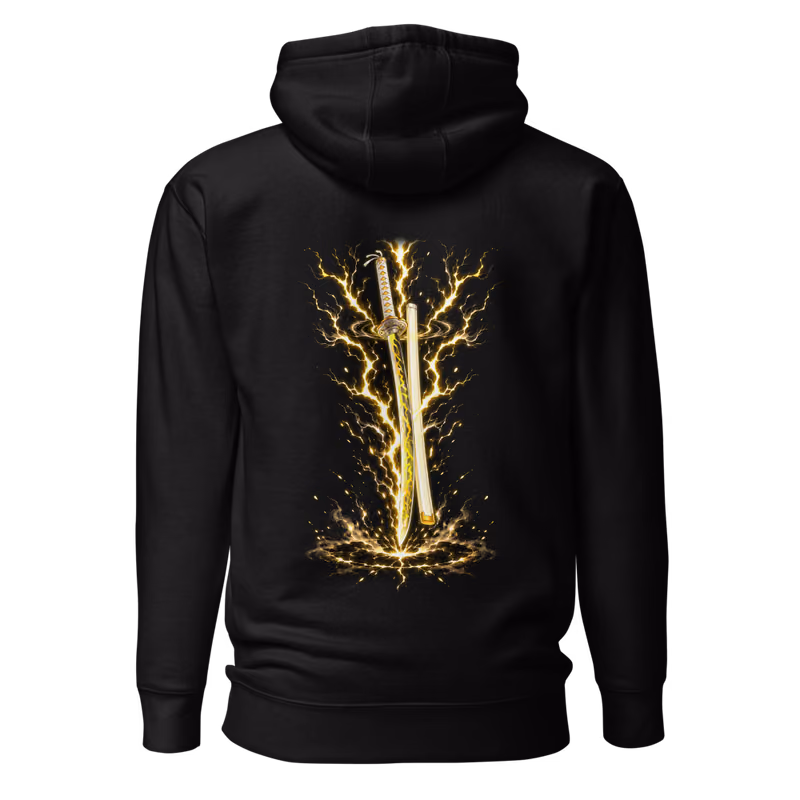Zenitsu Agatsuma Thunder Breathing Sword Hoodie, Black, back print, back