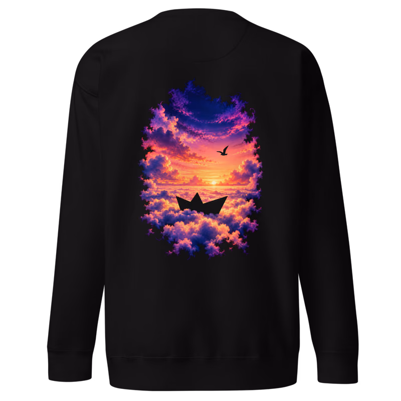Paper Boat Sky Sweatshirt, Black, back print, back