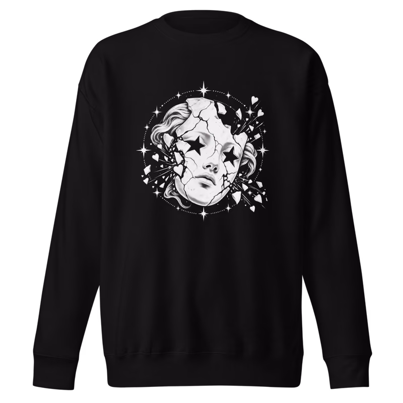 Cracked Idol Sweatshirt, Black, front print, front