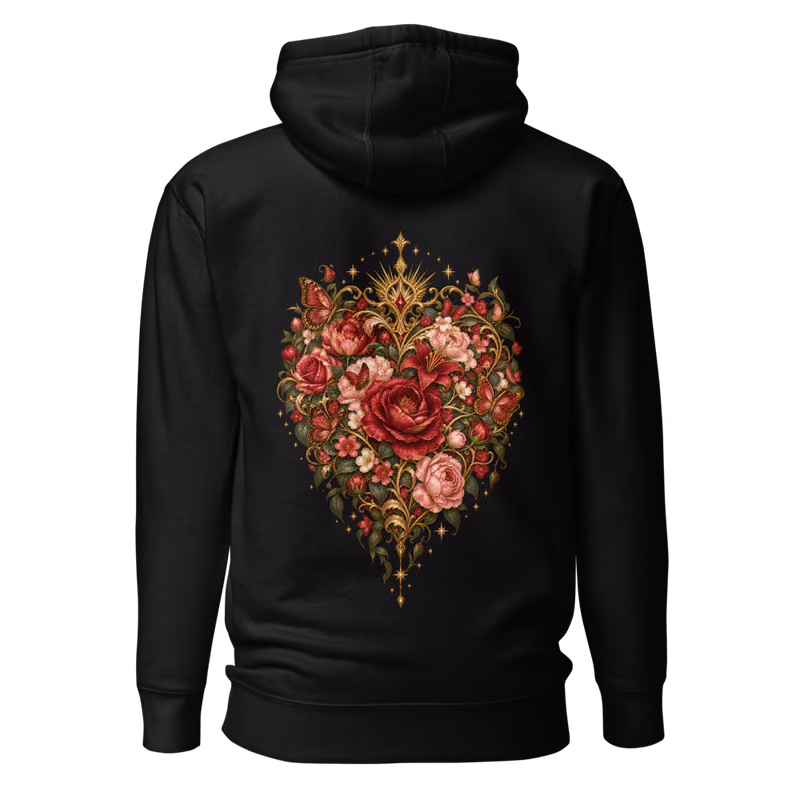 Heart in Bloom Hoodie, Black, back