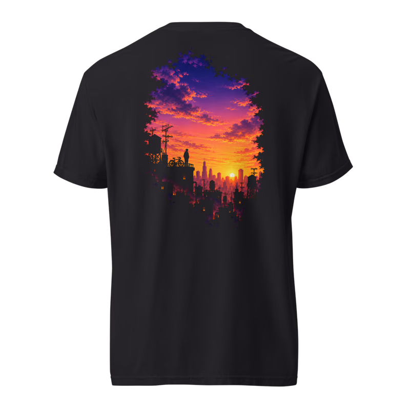 Rooftop Dawn Tee, Black, back print, back