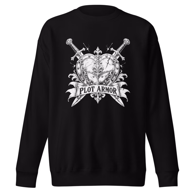 Plot Armor Sweatshirt, Black, front print, front