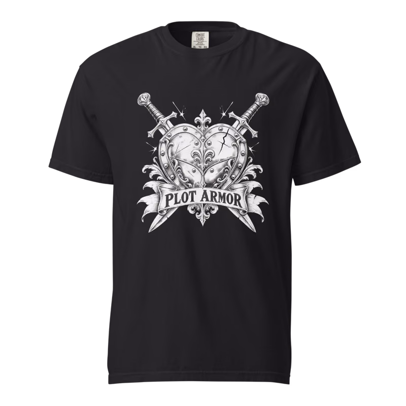 Plot Armor Tee, Black, front print, front