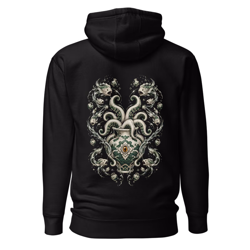 Gyokko Upper Moon Five Hoodie, Black, eyes front + move back, back
