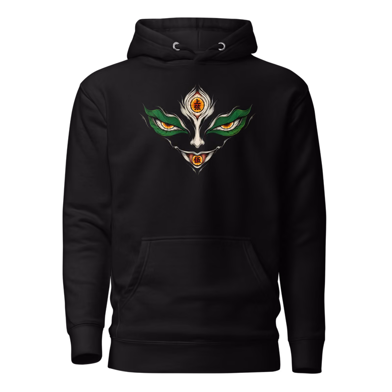 Gyokko Upper Moon Five Hoodie, Black, eyes front + move back, front