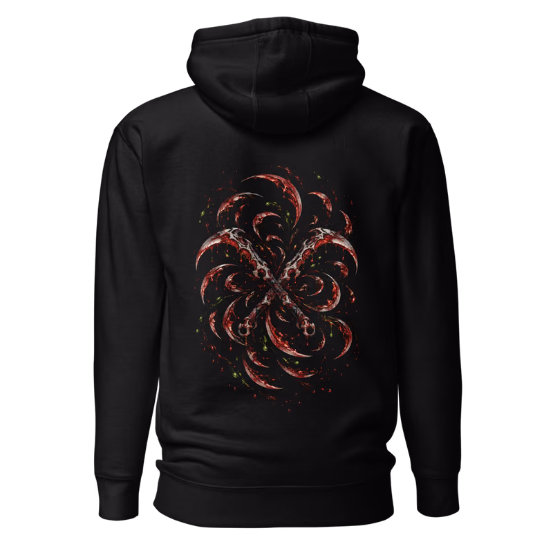 Gyutaro Upper Moon Six Hoodie, Black, eyes front + move back, back