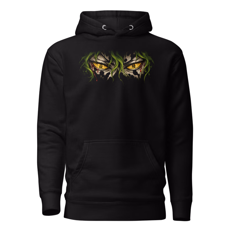 Gyutaro Upper Moon Six Hoodie, Black, eyes front + move back, front