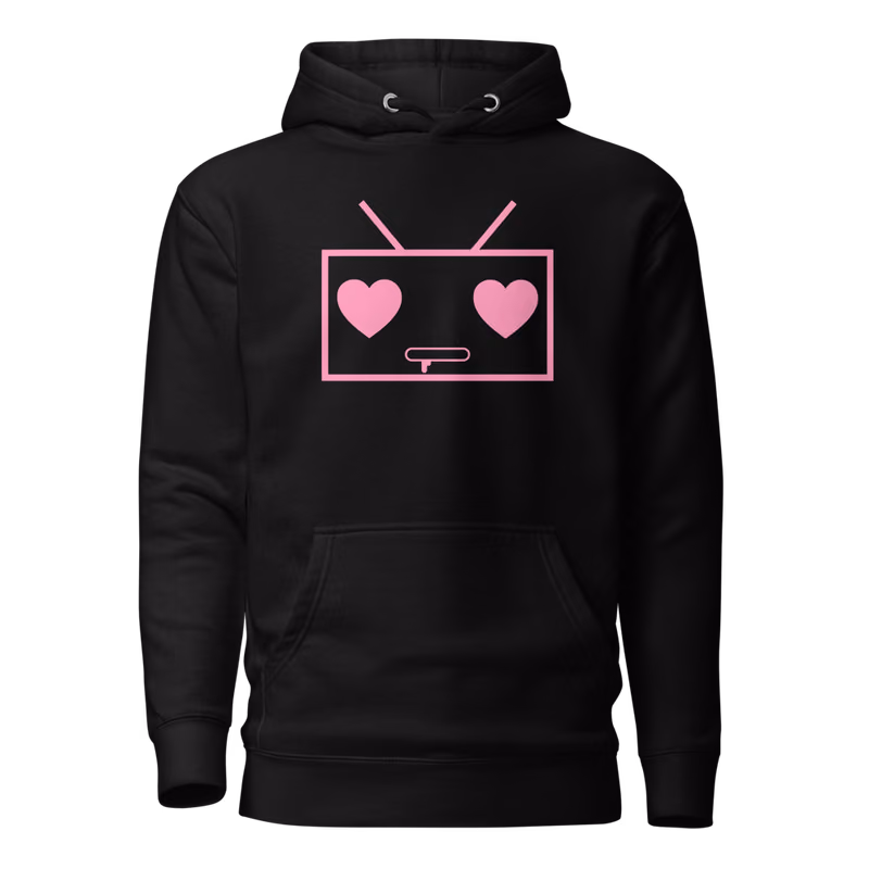 RoRobot Lovebyte hoodie, Black, Pink design, front print, front