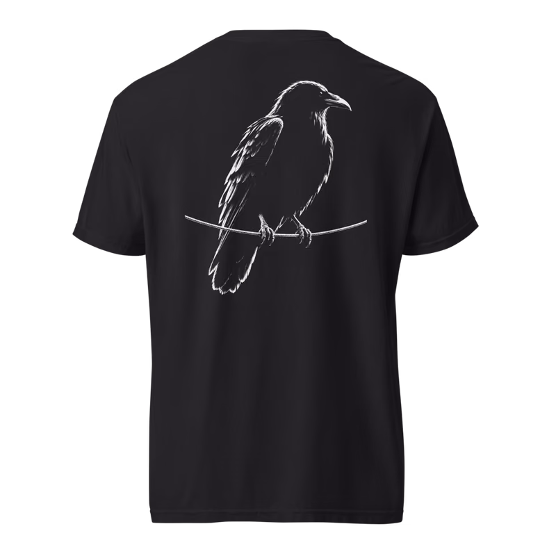 Crow on a Wire Tee, Black, back print, back