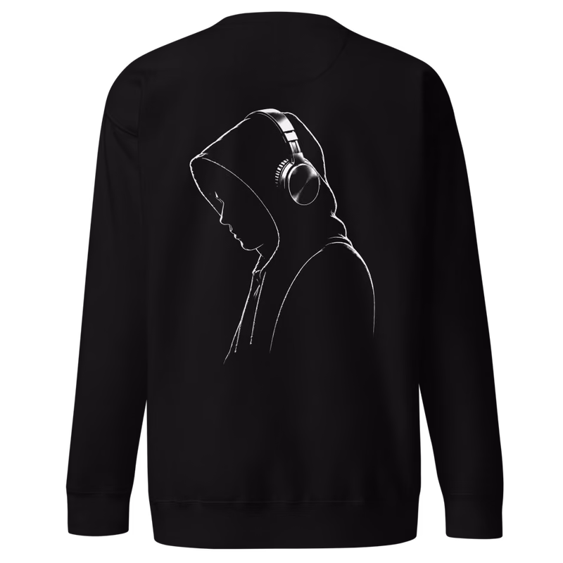 Hooded Headphones Sweatshirt, Black, back print, back