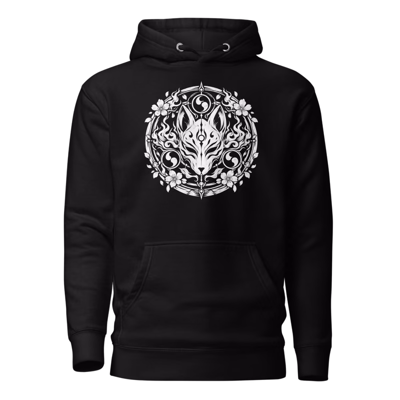 Kitsune Seal Hoodie, Black, front