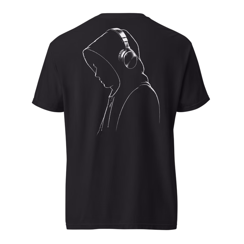 Hooded Headphones Tee, Black, back print, back
