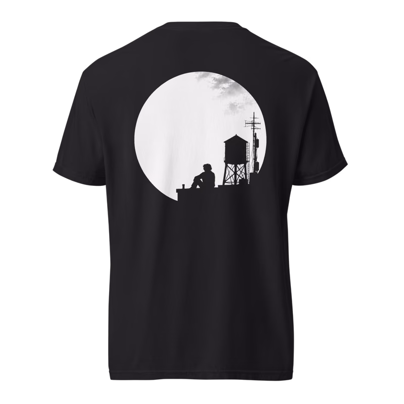 Rooftop Radio Tee, Black, back print, back