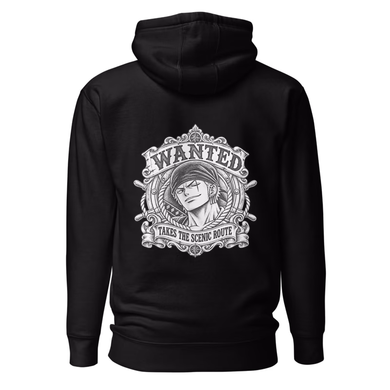 Zoro Wanted Poster Hoodie, Black, back print, back