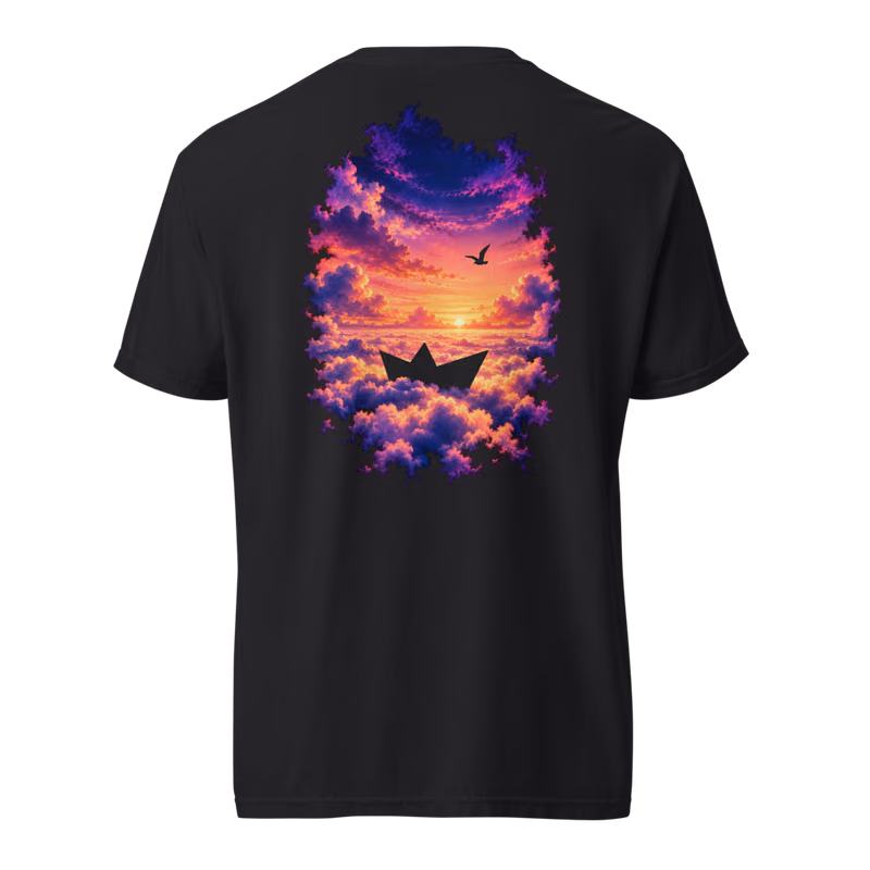 Paper Boat Sky Tee, Black, back print, back