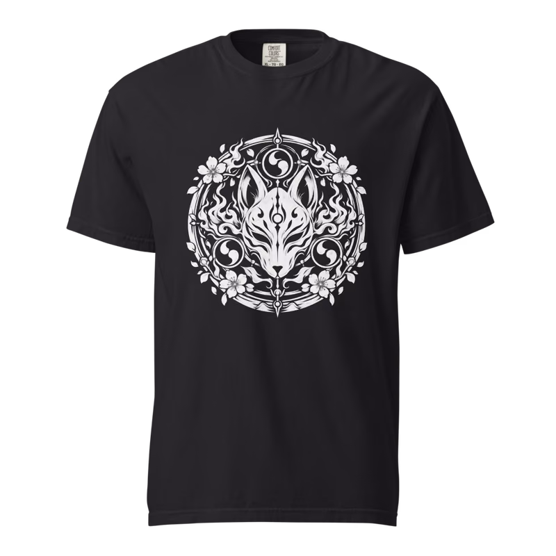 Kitsune Seal Tee, Black, front print, front