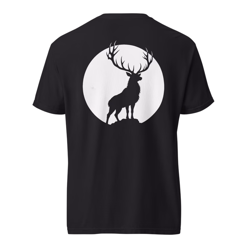 Stag at the Edge Tee, Black, back print, back