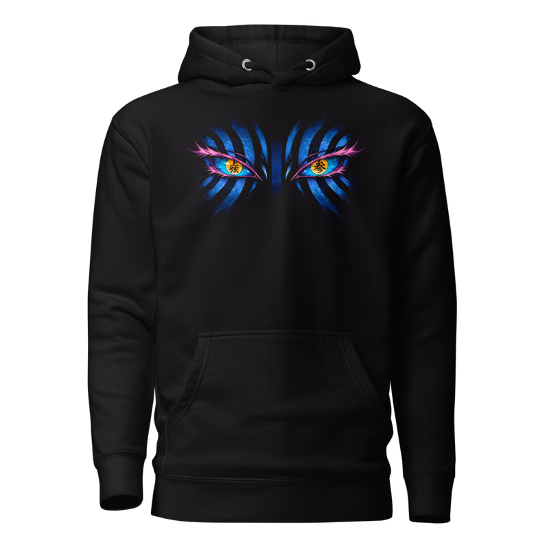 Akaza Upper Moon Three Hoodie, Black, eyes front + move back, front