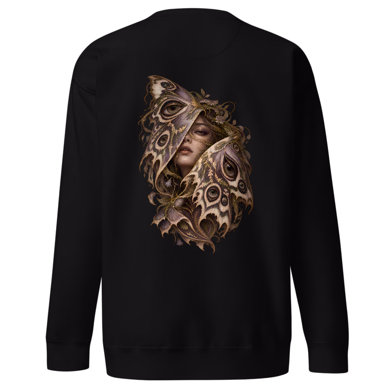 Moth Veil Sweatshirt, Black, back print, back