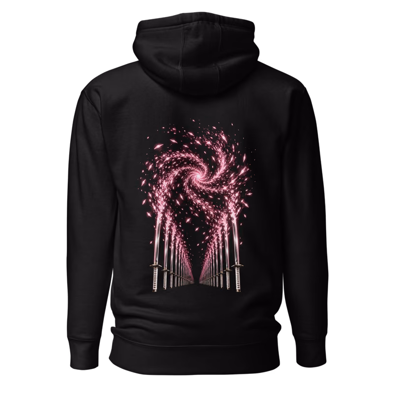 Senbonzakura Zanpakuto Hoodie, Black, shikai front + bankai back, back