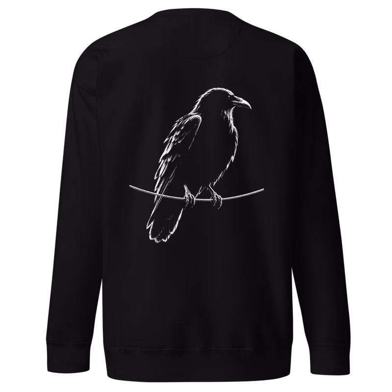 Crow on a Wire Sweatshirt, Black, back print, back
