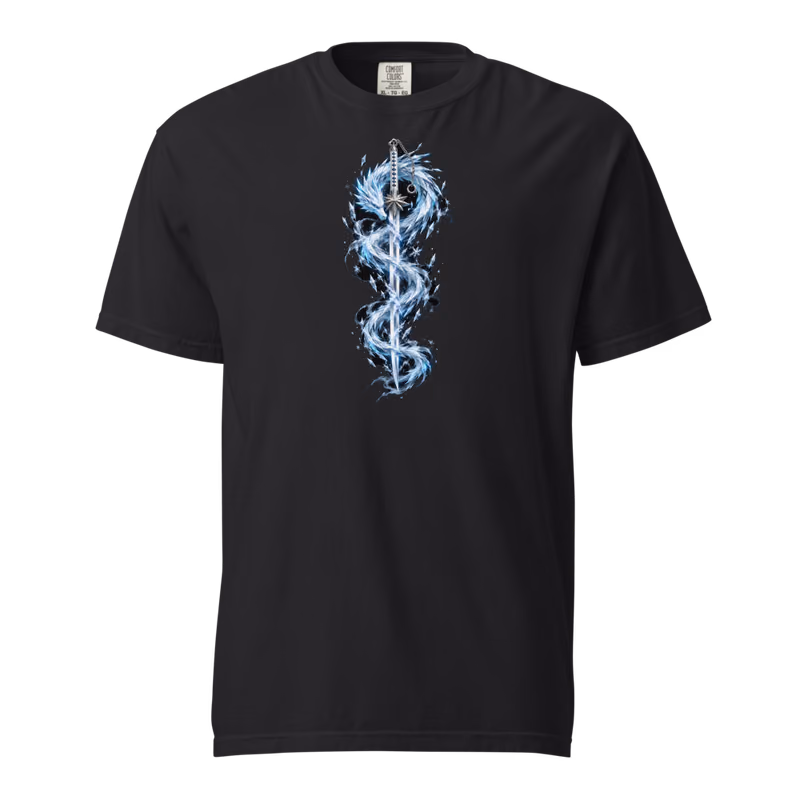 Hyorinmaru Zanpakuto Tee, Black, shikai front + bankai back, front