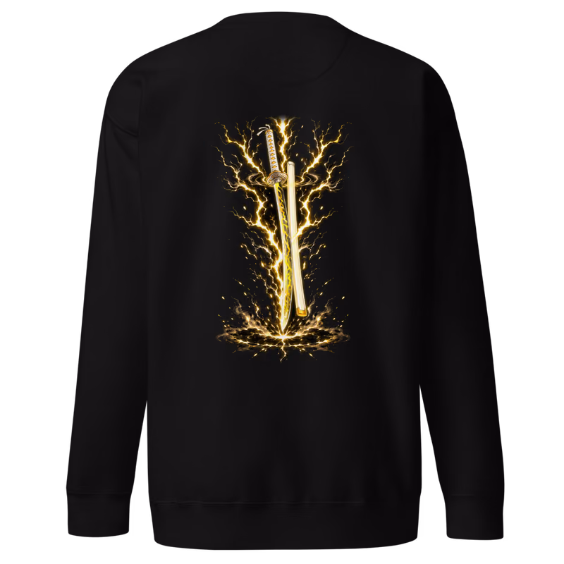 Zenitsu Agatsuma Thunder Breathing Sword Sweatshirt, Black, back print, back