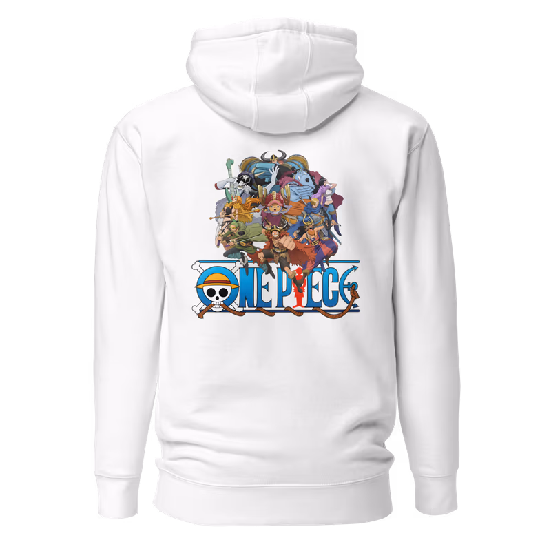 Elbaf Straw Hat Crew Cast Collage Hoodie, White, view 2