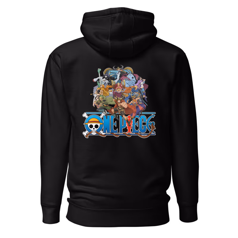 Elbaf Straw Hat Crew Cast Collage Hoodie, White, view 3