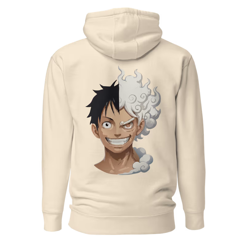 Luffy Split Faces One Piece Graphic Hoodie, Bone, view 2