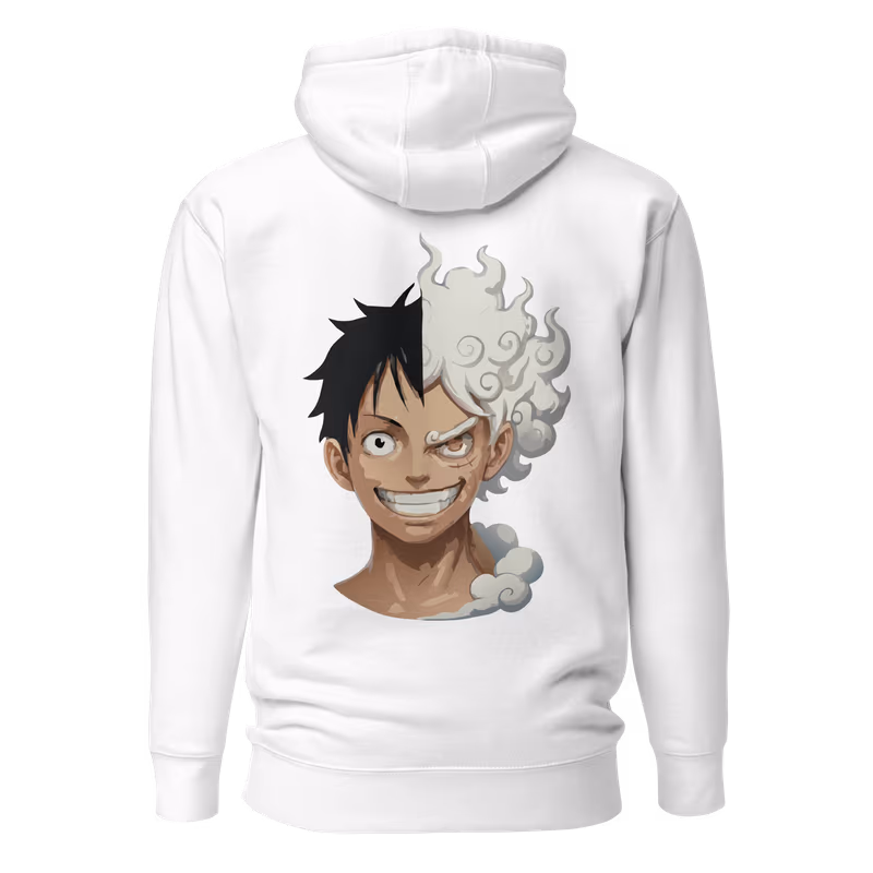 Luffy Split Faces One Piece Graphic Hoodie, Bone, view 3