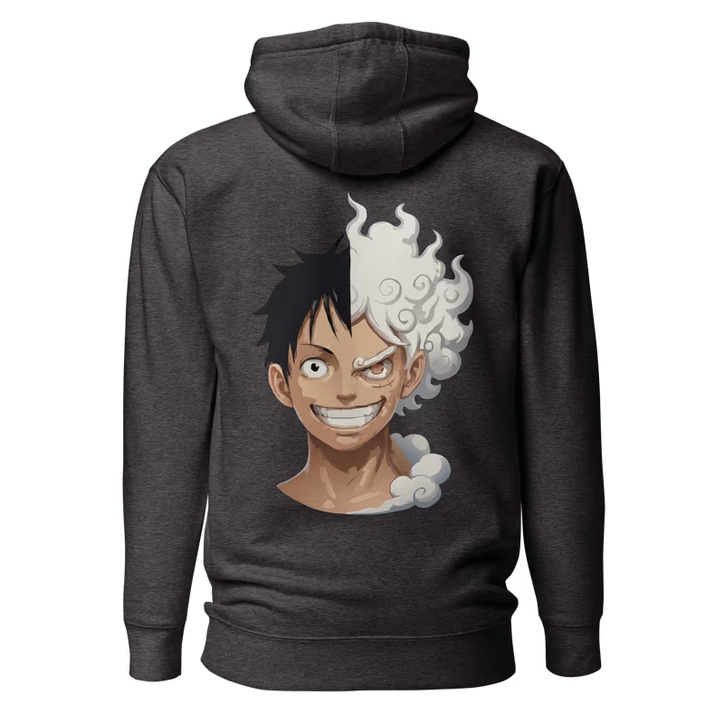 Luffy Split Faces One Piece Graphic Hoodie, Bone, view 4