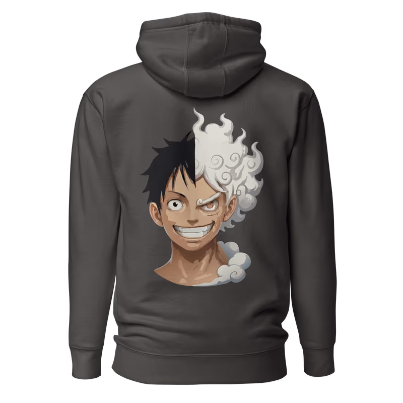 Luffy Split Faces One Piece Graphic Hoodie, Bone, view 5