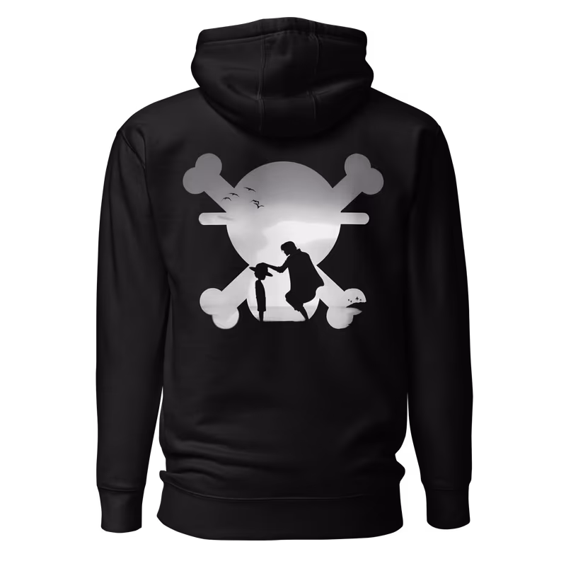 Shanks & Luffy Silhouette One Piece Hoodie, Black, view 2