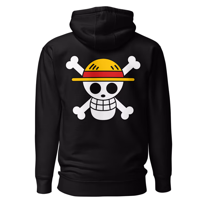 Straw Hat Jolly Roger One Piece Hoodie, Black, view 2