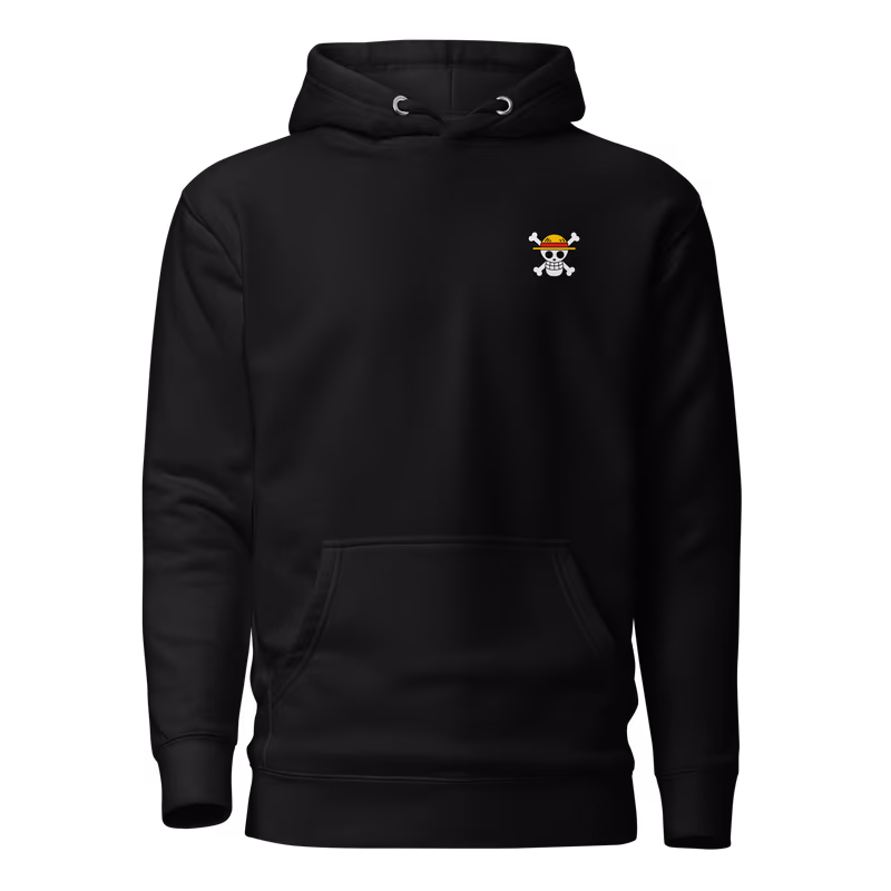 Straw Hat Jolly Roger One Piece Hoodie, Black, view