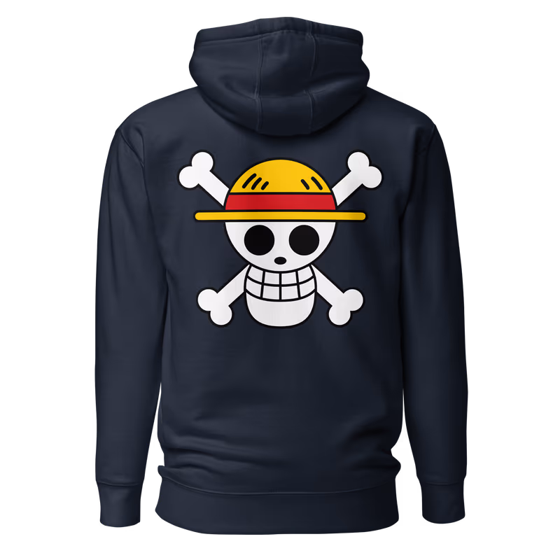 Straw Hat Jolly Roger One Piece Hoodie, Black, view 3