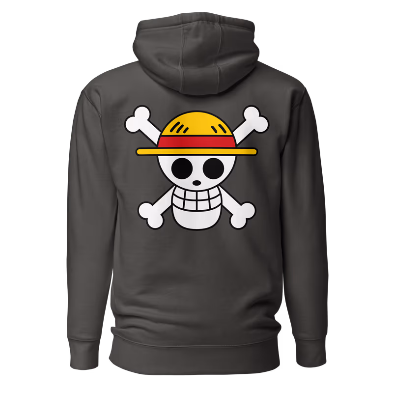 Straw Hat Jolly Roger One Piece Hoodie, Black, view 4