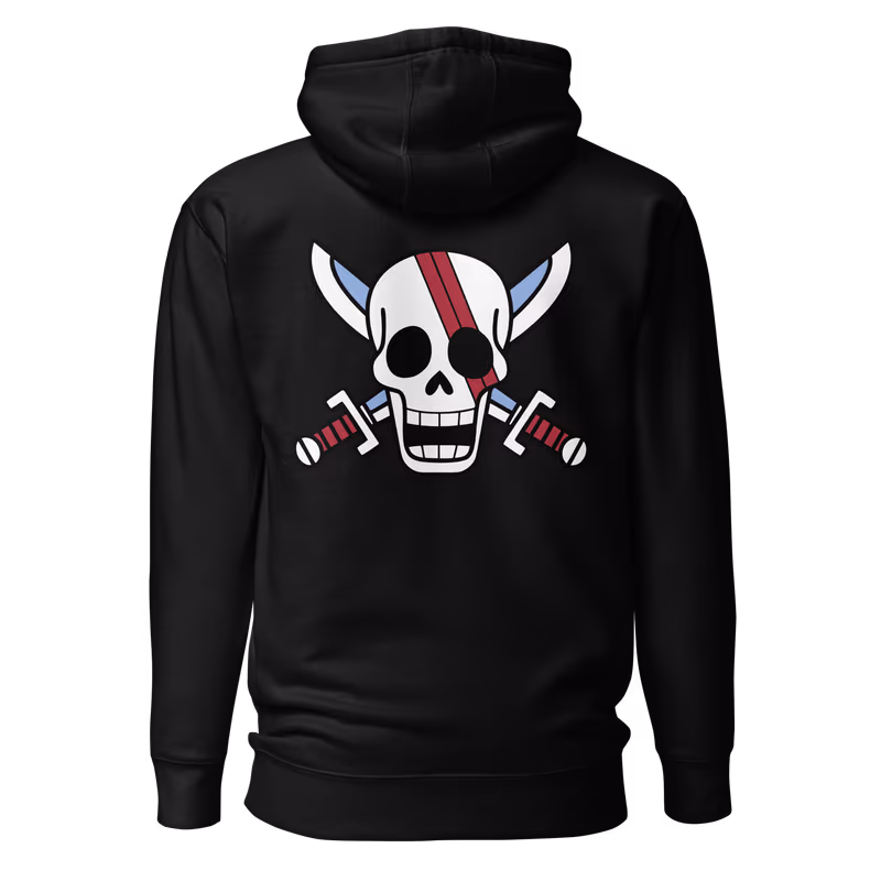 Shanks Red Hair Pirates Jolly Roger Hoodie, Black, view 2