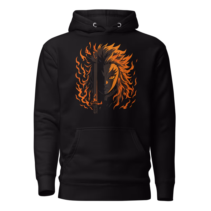 Flame Hashira Rengoku Demon Slayer Hoodie, Black, view