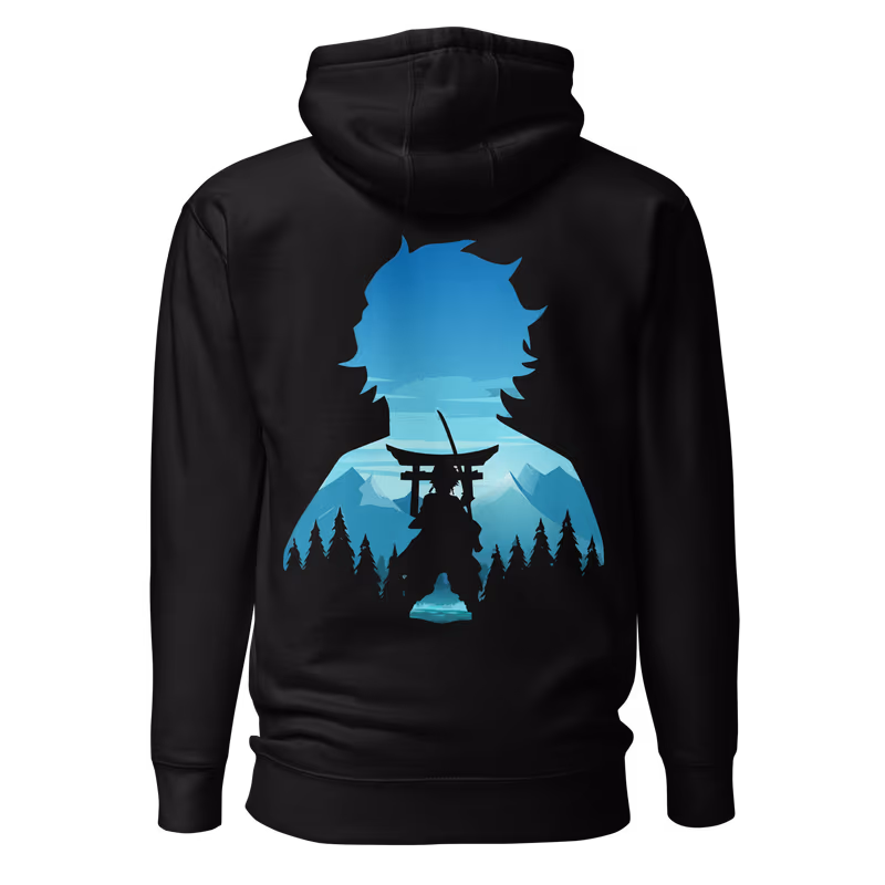 Tanjiro Kamado Demon Slayer Graphic Hoodie, Black, view 2