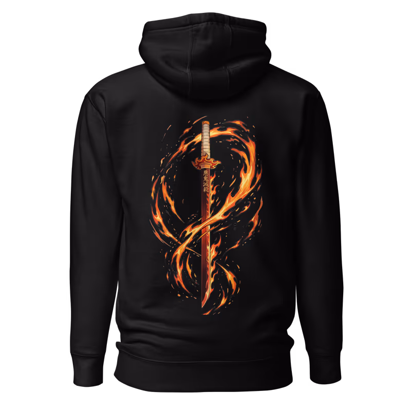 Flame Hashira Rengoku Demon Slayer Hoodie, Black, view 2